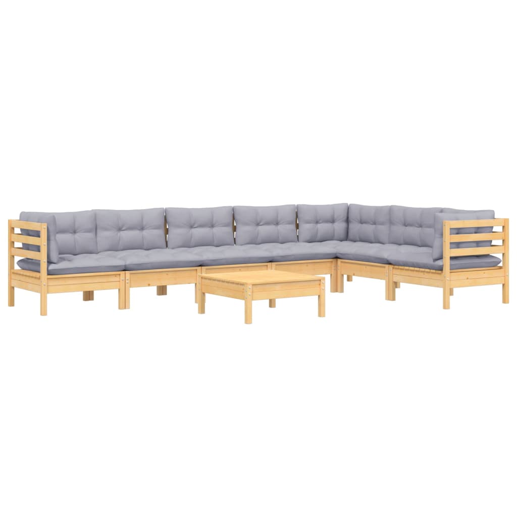 8 Pcs conjunto lounge de jardim + almofadões cinza pinho maciço