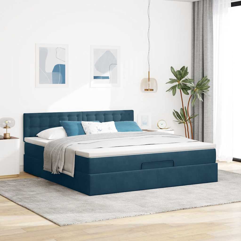 Estrutura de cama otomana com colchão 160x200 cm azul escuro
