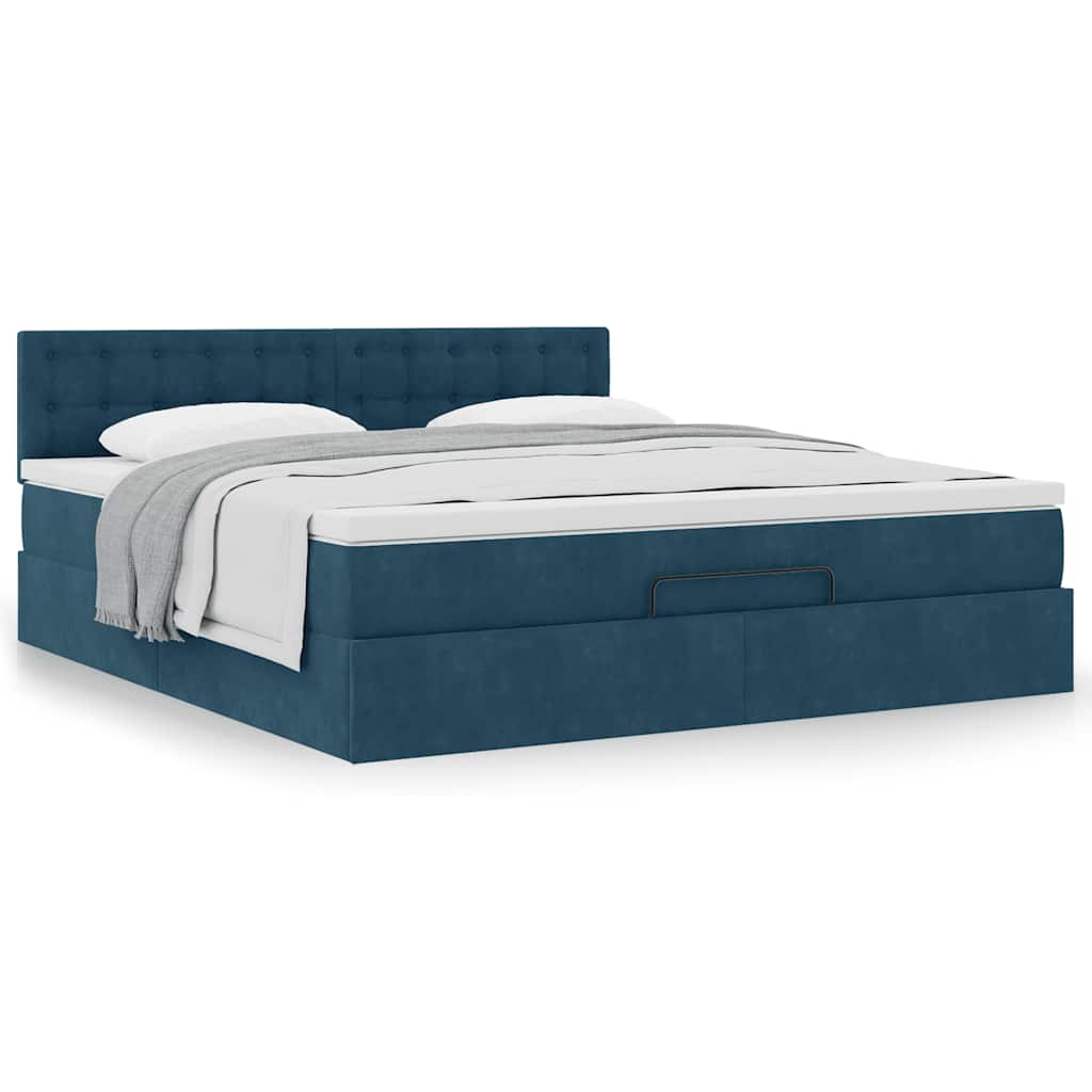 Estrutura de cama otomana com colchão 160x200 cm azul escuro