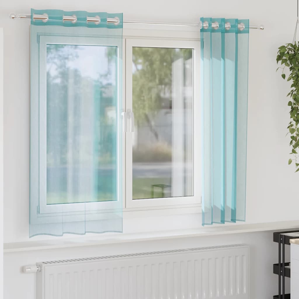 Cortinas de voile com ilhós 2 pcs turquesa