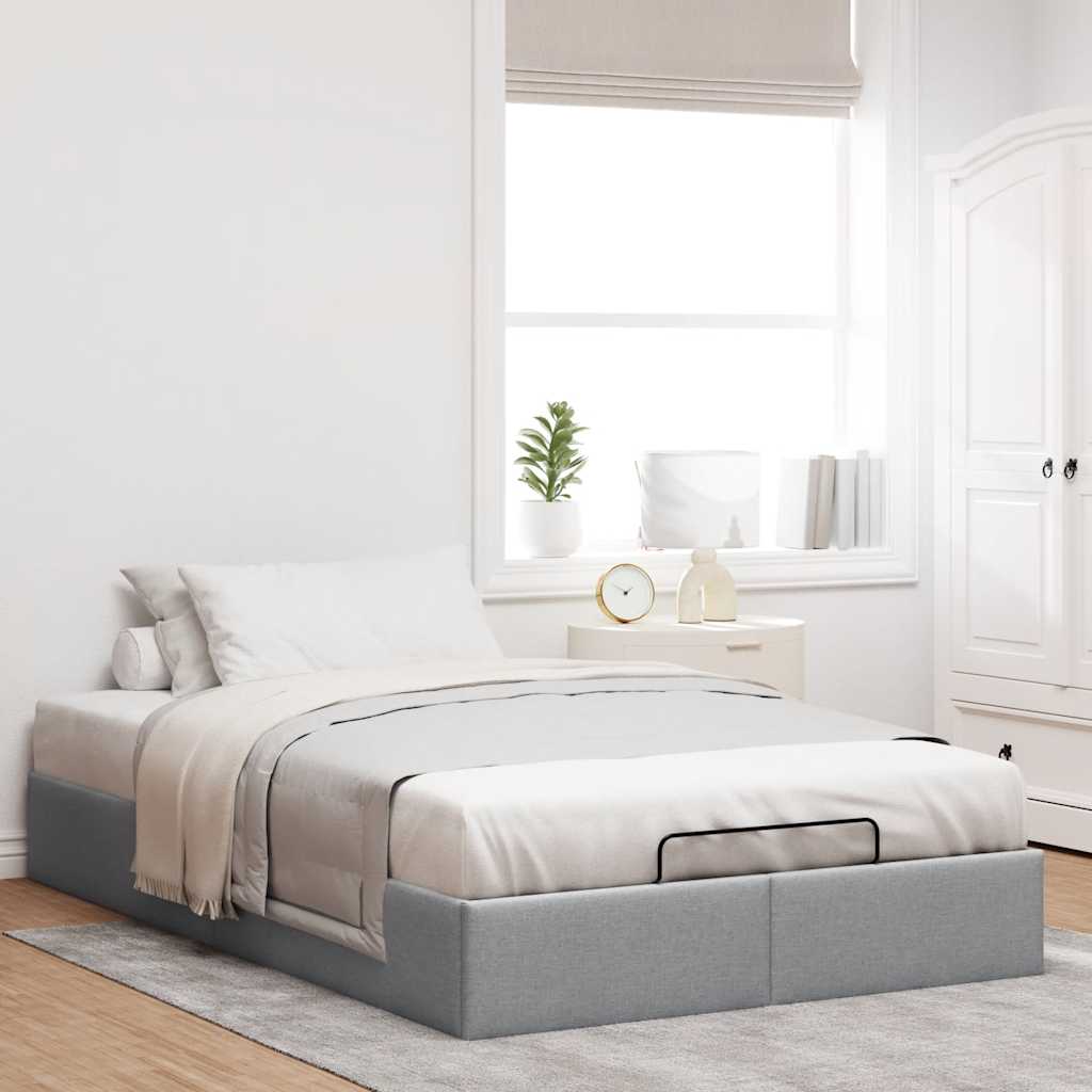Estrutura de cama otomana sem colchão cinza claro tecido