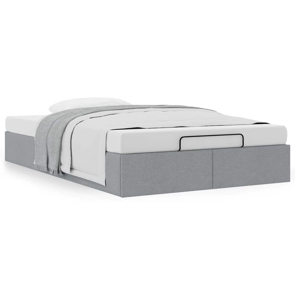 Estrutura de cama otomana sem colchão cinza claro tecido