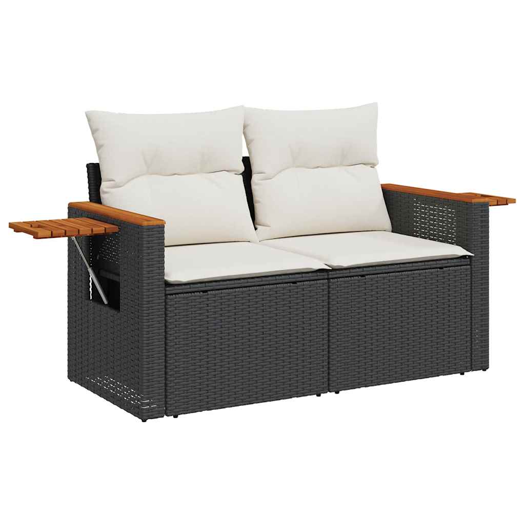 7 Pcs conjunto sofás jardim c/ almofadões vime PE/acácia preto