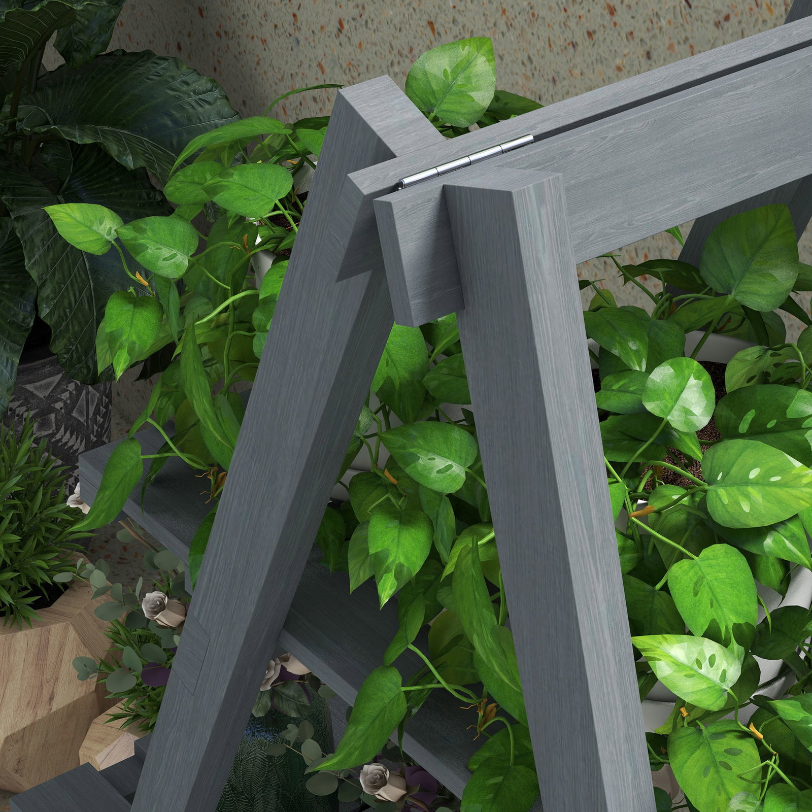Suporte de madeira para plantas dobrável de 3 níveis com estrutura em forma de a para jardim pátio 100x36x112 cm cinza