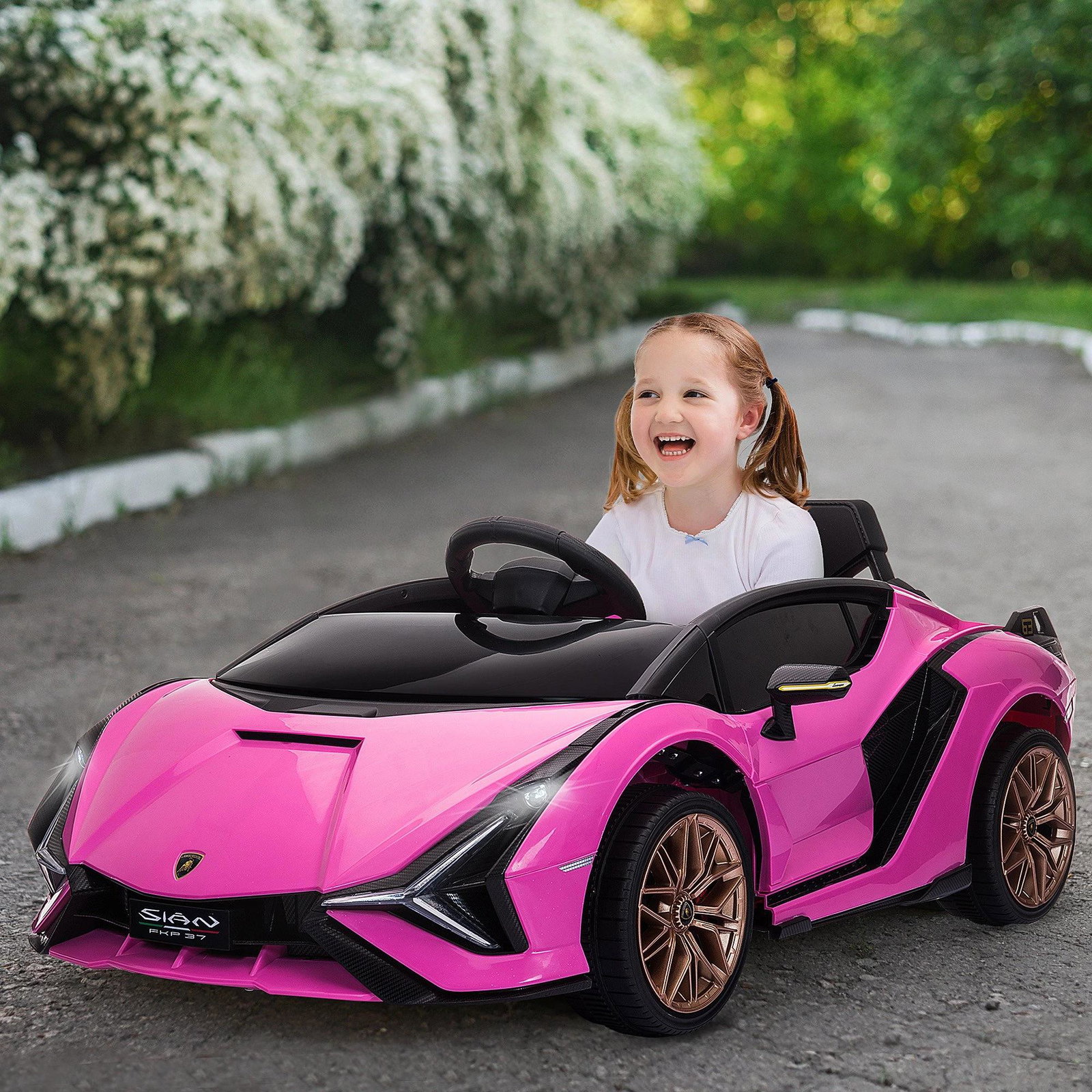 Carro Elétrico Lamborghini SIAN 12V para Crianças de 3-8 anos com Controle Remoto Abertura da Porta Música MP3 USB e Faróis 108x