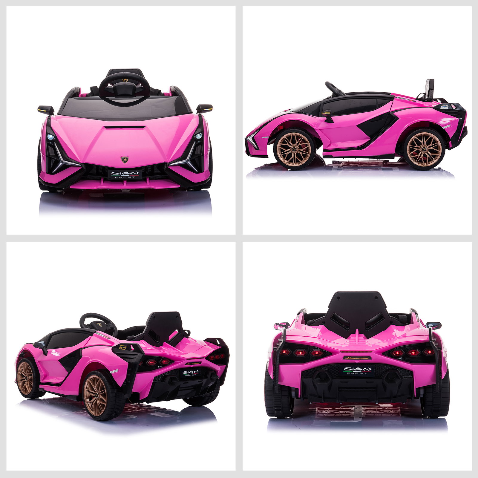 Carro Elétrico Lamborghini SIAN 12V para Crianças de 3-8 anos com Controle Remoto Abertura da Porta Música MP3 USB e Faróis 108x