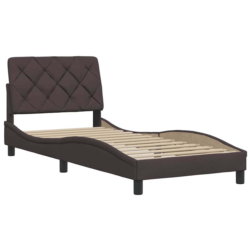 Estrutura de cama sem colchão 90x200 cm tecido castanho-escuro
