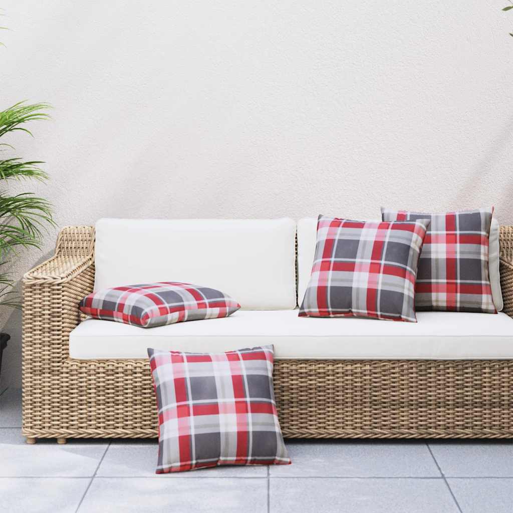 Conjunto de 4 almofadas para sofá com estampa xadrez vermelha, 60x60 cm, em tecido