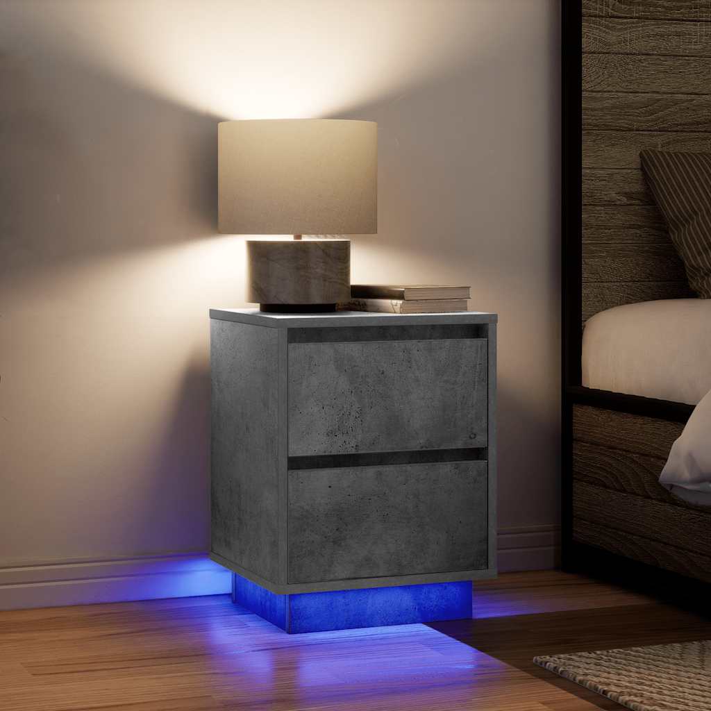 Mesas cabeceira c/ luzes LED 2 pcs 38x34x50 cm cinzento-cimento