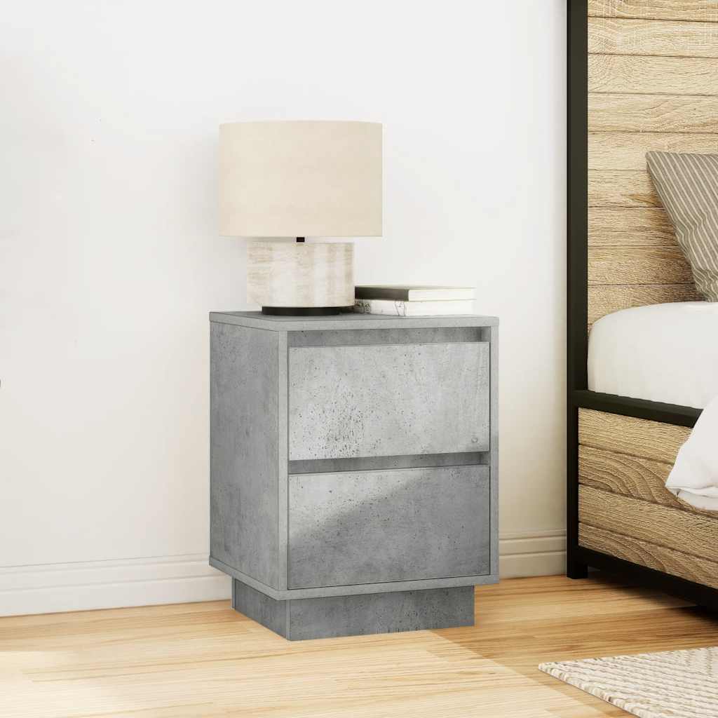 Mesas cabeceira c/ luzes LED 2 pcs 38x34x50 cm cinzento-cimento