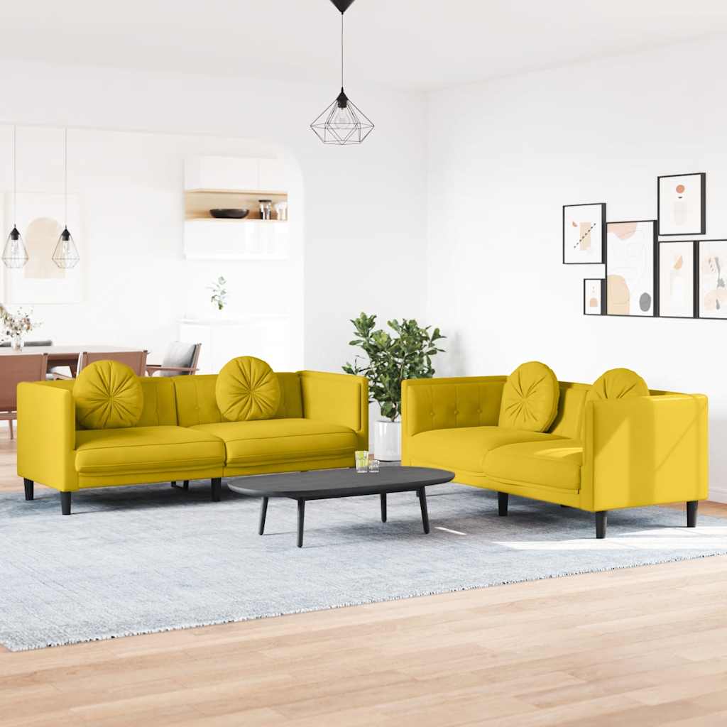 2 Pcs conjunto de sofás com almofadas veludo amarelo