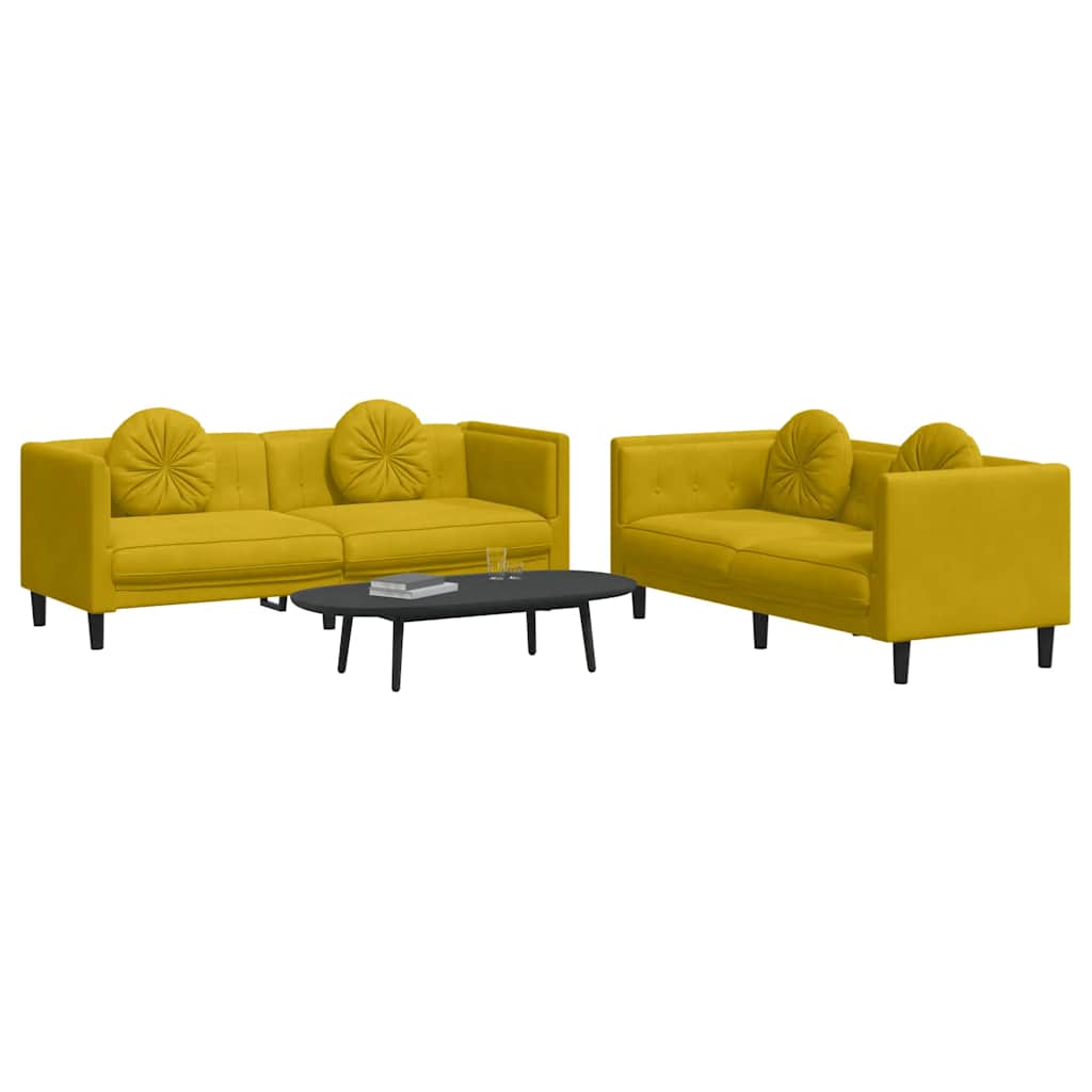 2 Pcs conjunto de sofás com almofadas veludo amarelo