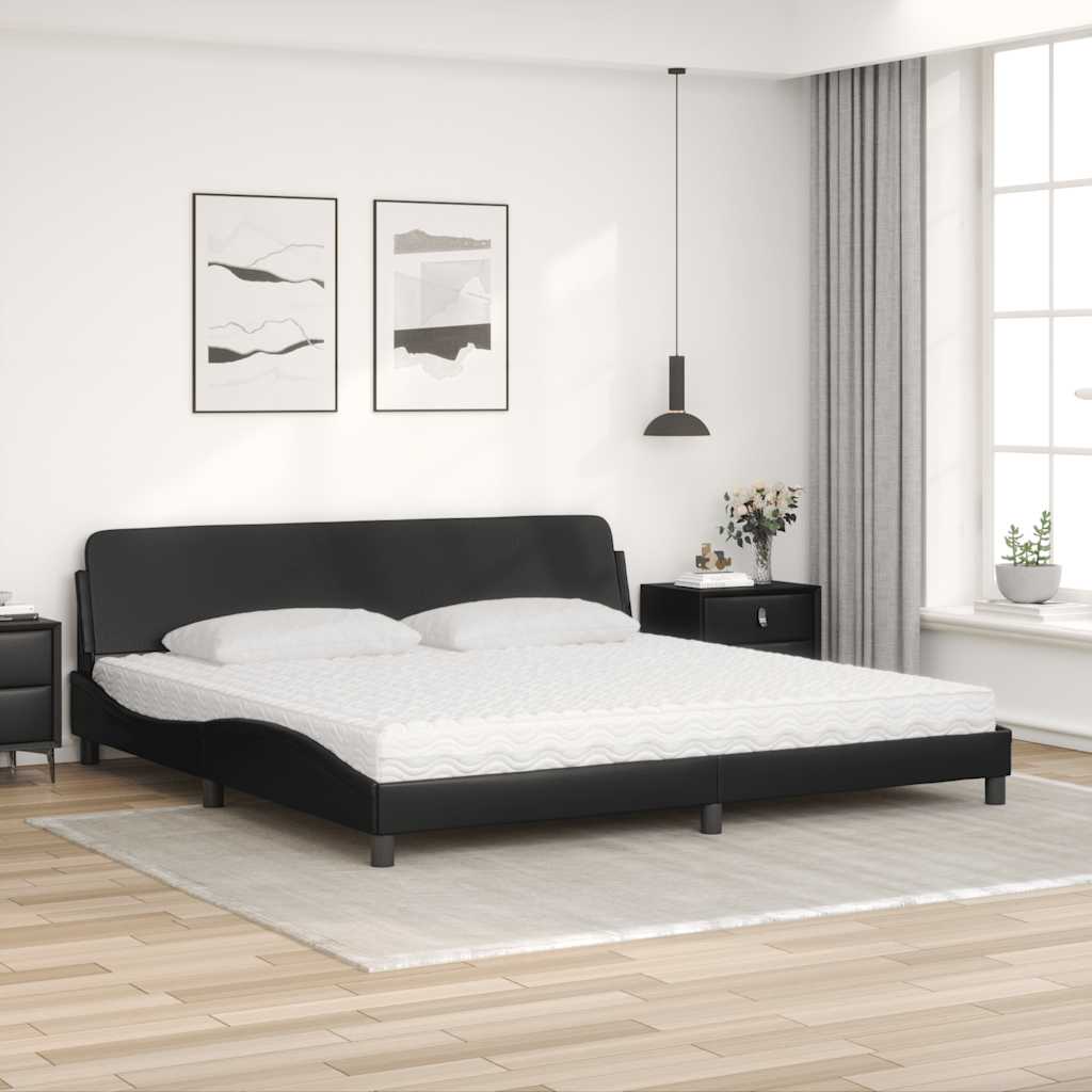 Cama com colchão dover 200x200 cm couro artificial preto