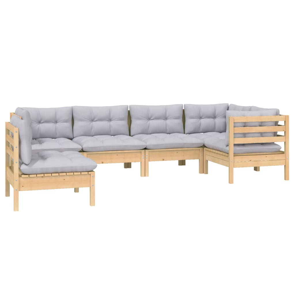 6 Pcs conjunto lounge de jardim c/ almofadões cinza pinho