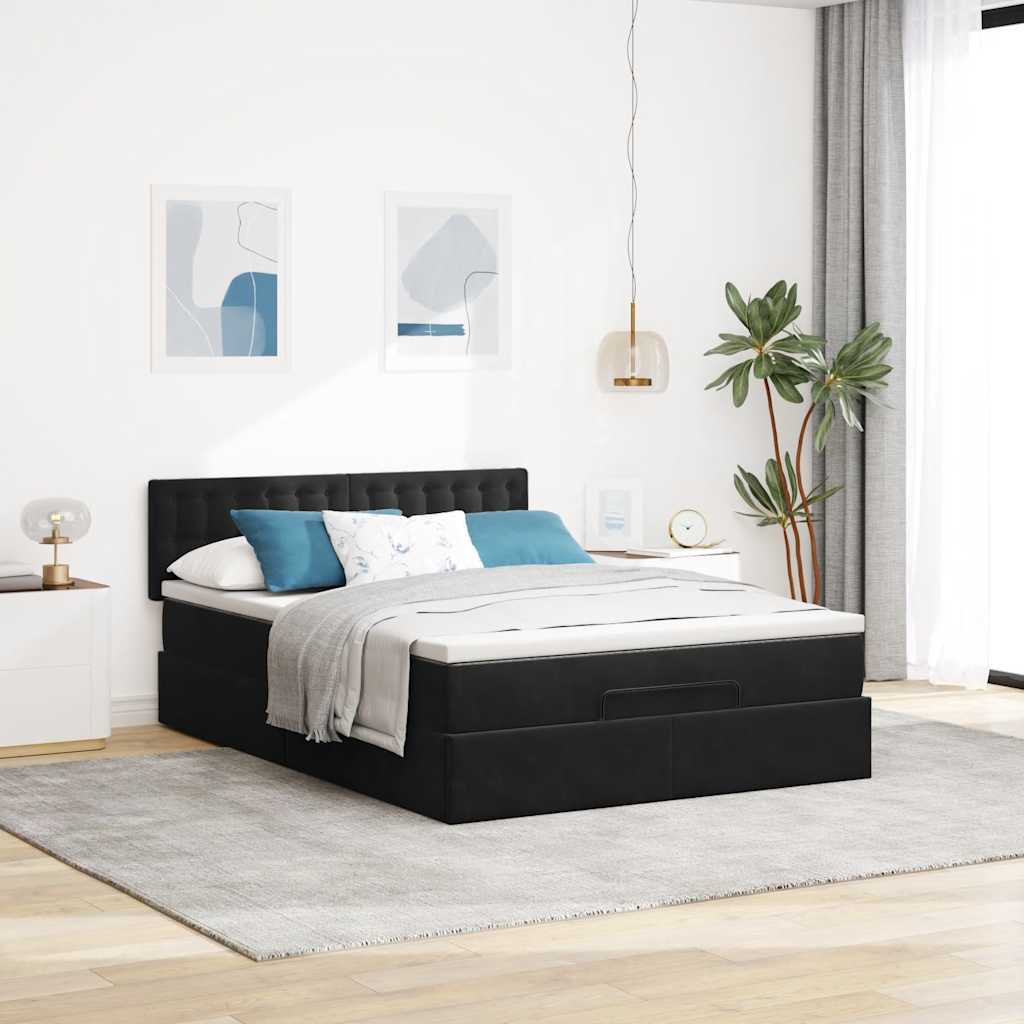 Estrutura de cama otomana com colchão 140x200 cm veludo preto