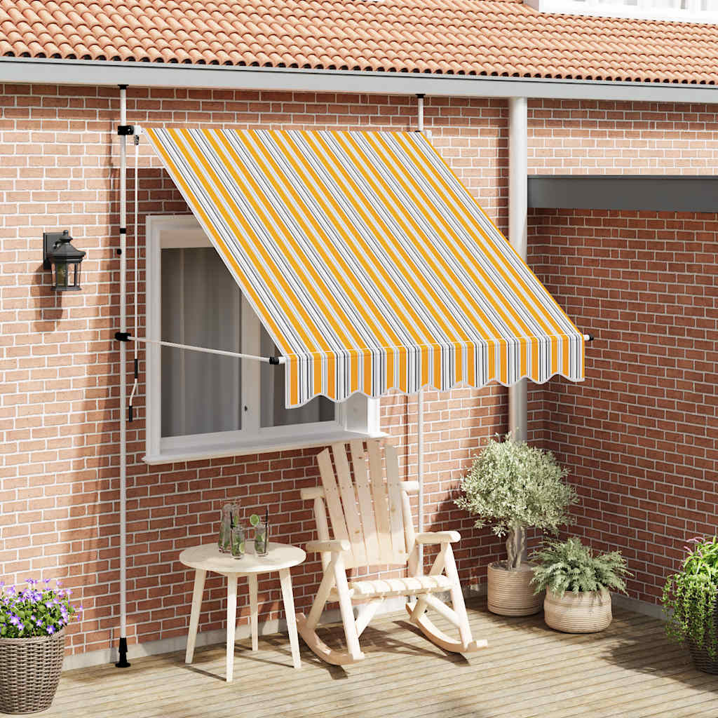 Toldo retrátil manual 200 cm riscas amarelas e azuis