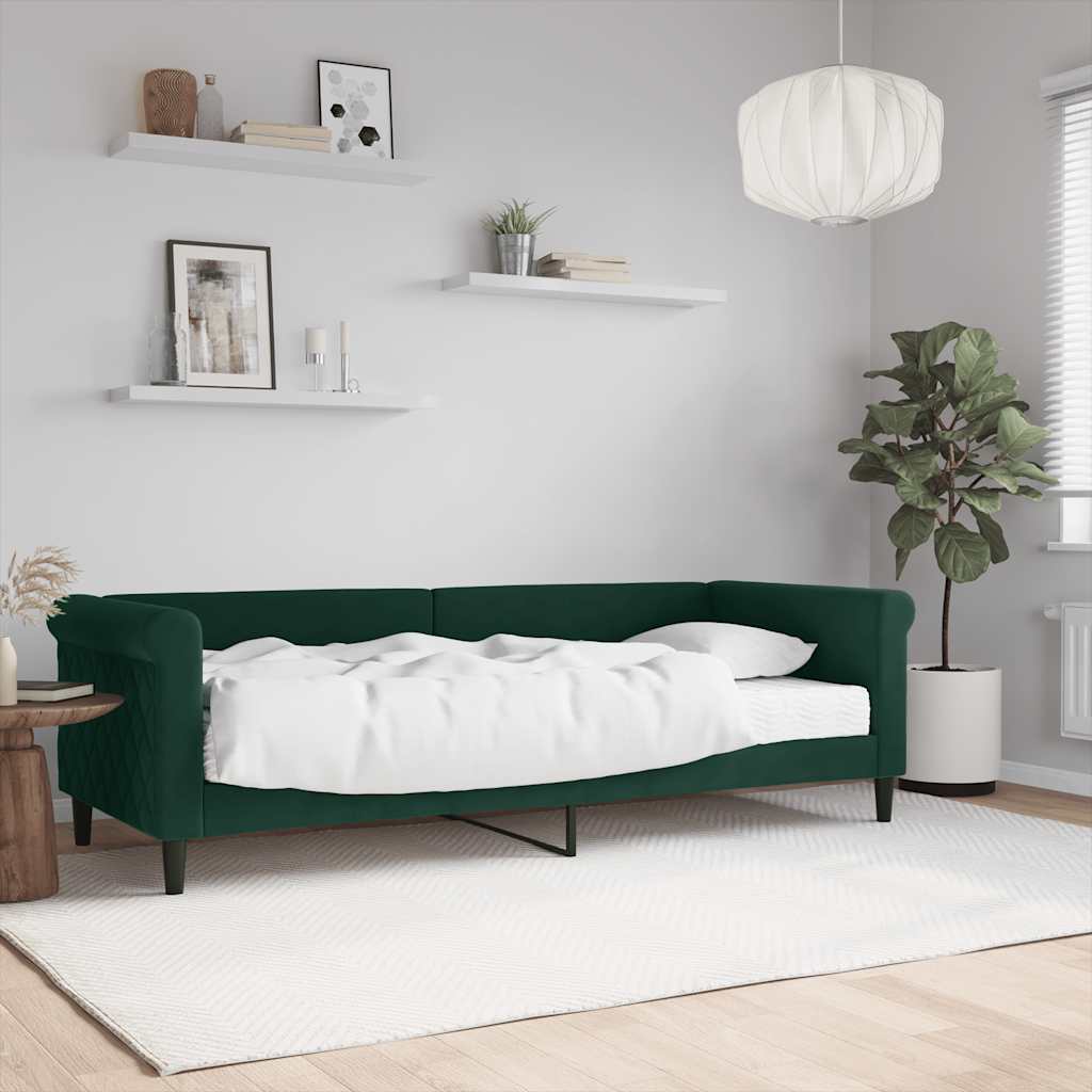 Sofá-cama com colchão 80x200 cm veludo verde-escuro