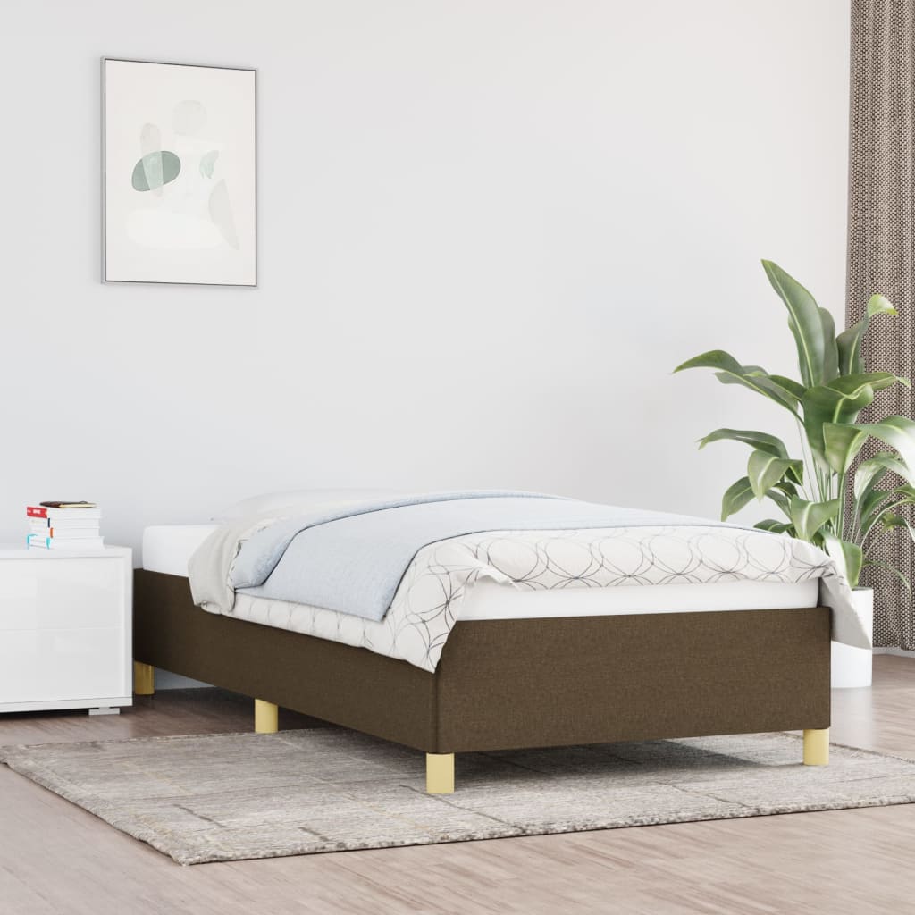 Estrutura de cama sem colchão 100x200 cm tecido castanho-escuro