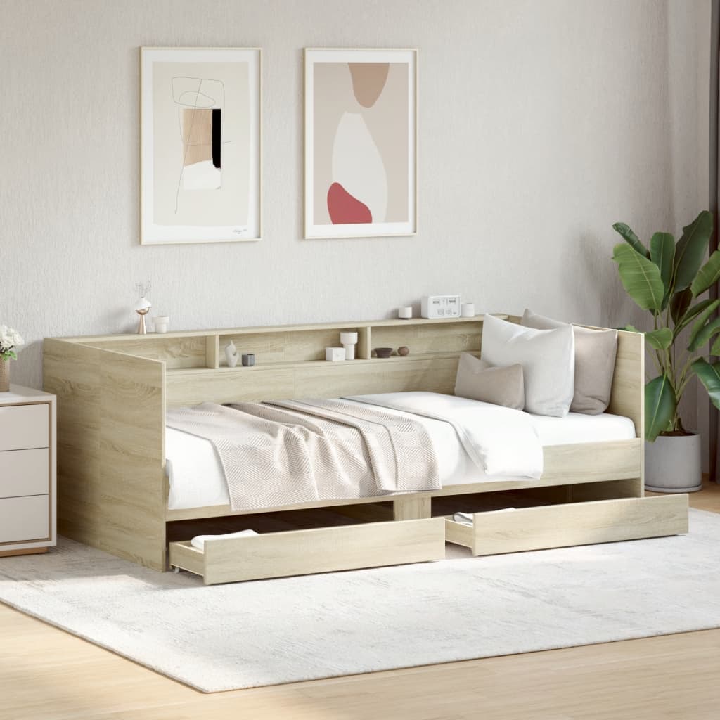 Sofá-cama com gavetas sem colchão 90x200 cm carvalho sonoma