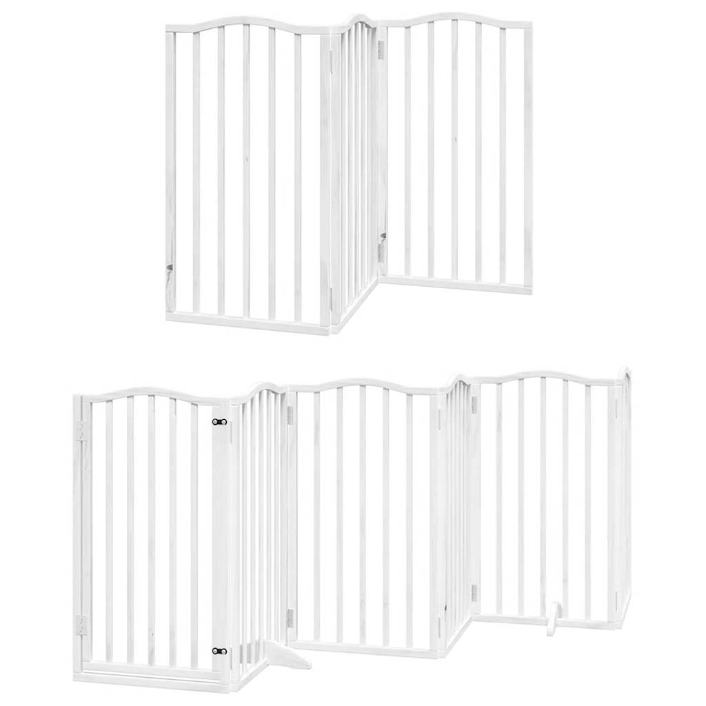 Portão p/ cães com porta dobrável 9 painéis 450 cm álamo branco