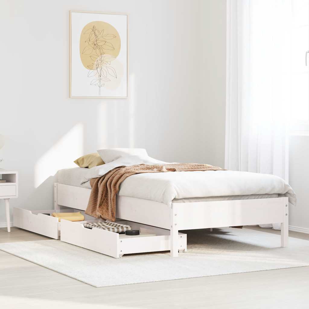 Cama sem colchão 100x200 cm madeira de pinho maciça branco