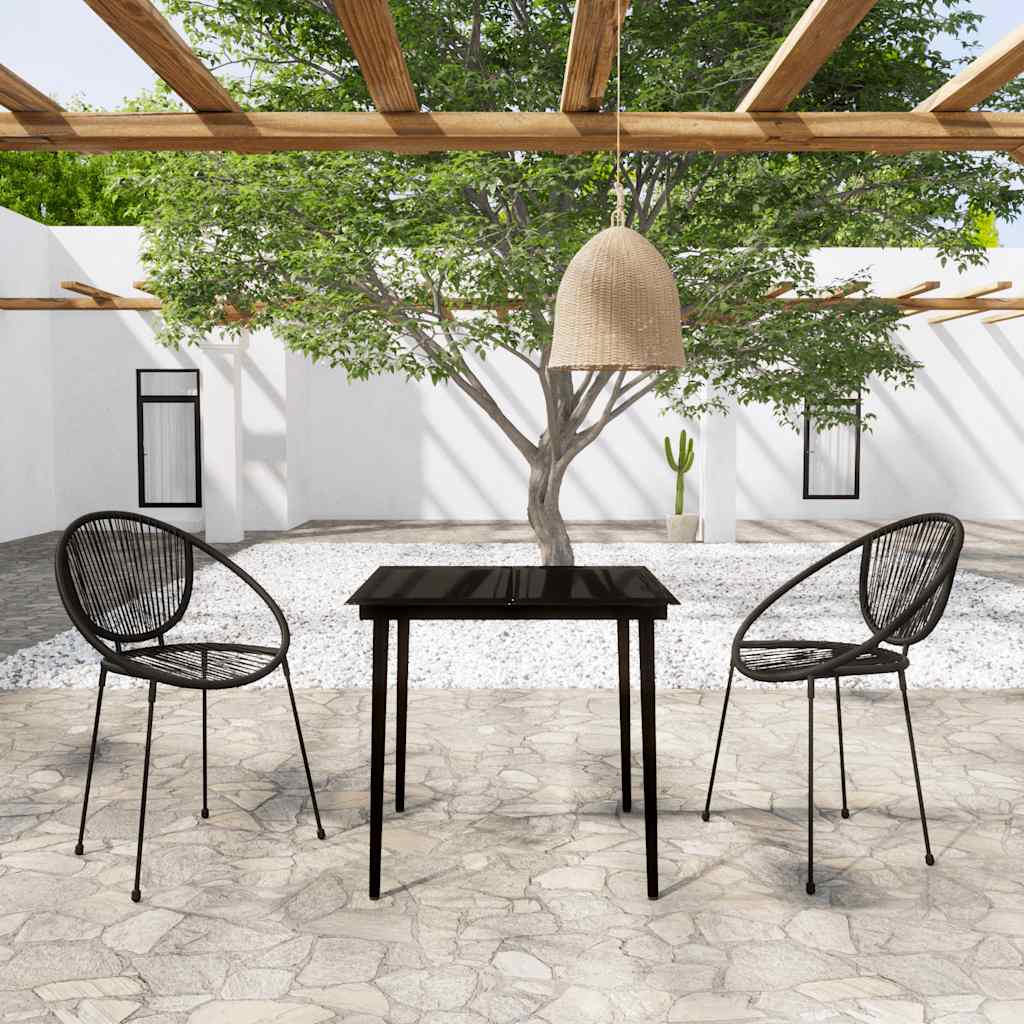 3 Pcs conjunto de jantar para jardim preto