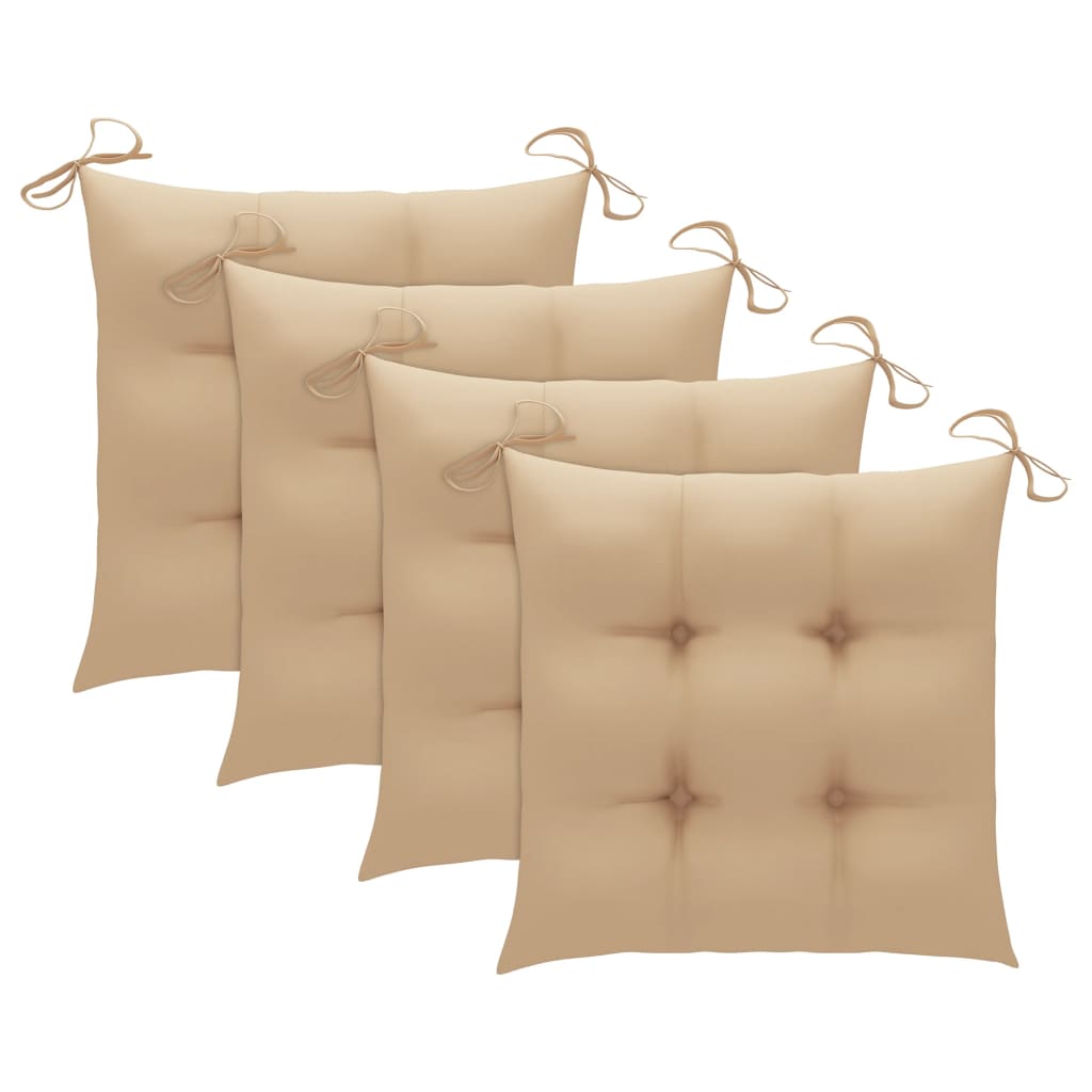 Cadeiras de jardim c/ almofadões beges 4 pcs teca maciça