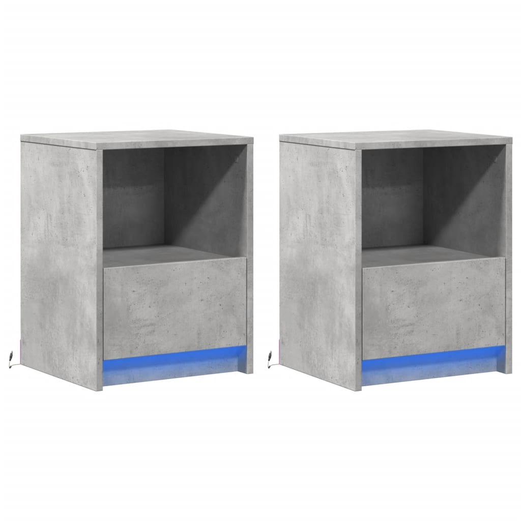 Mesas cabeceira c/ leds 2 pcs derivados madeira cinza cimento