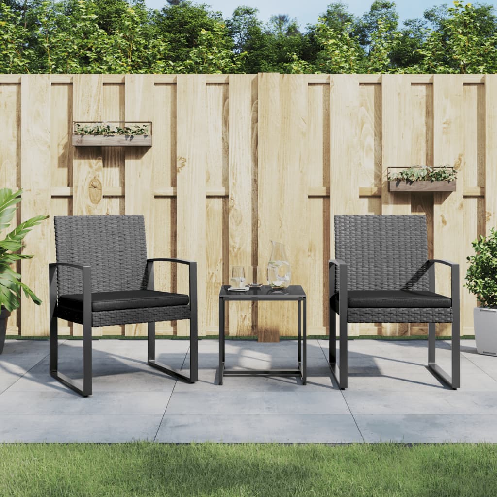 3 Pcs conj. jantar p/ jardim c/ almofadões vime PP cinza-escuro