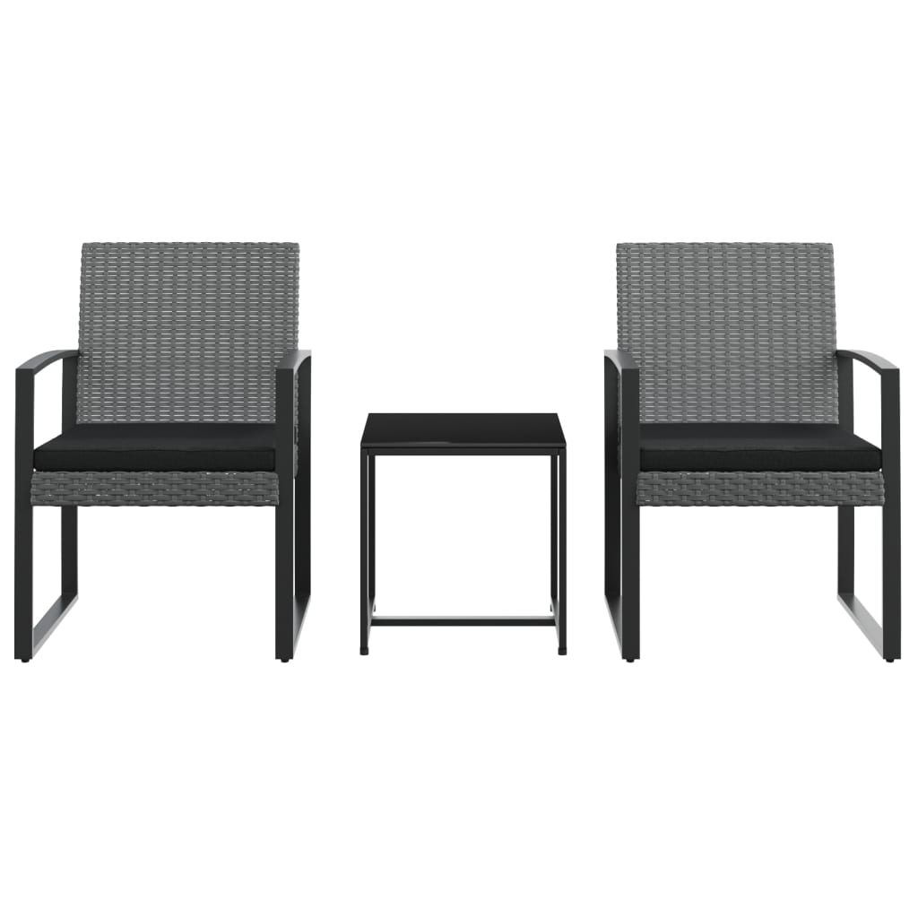 3 Pcs conj. jantar p/ jardim c/ almofadões vime PP cinza-escuro