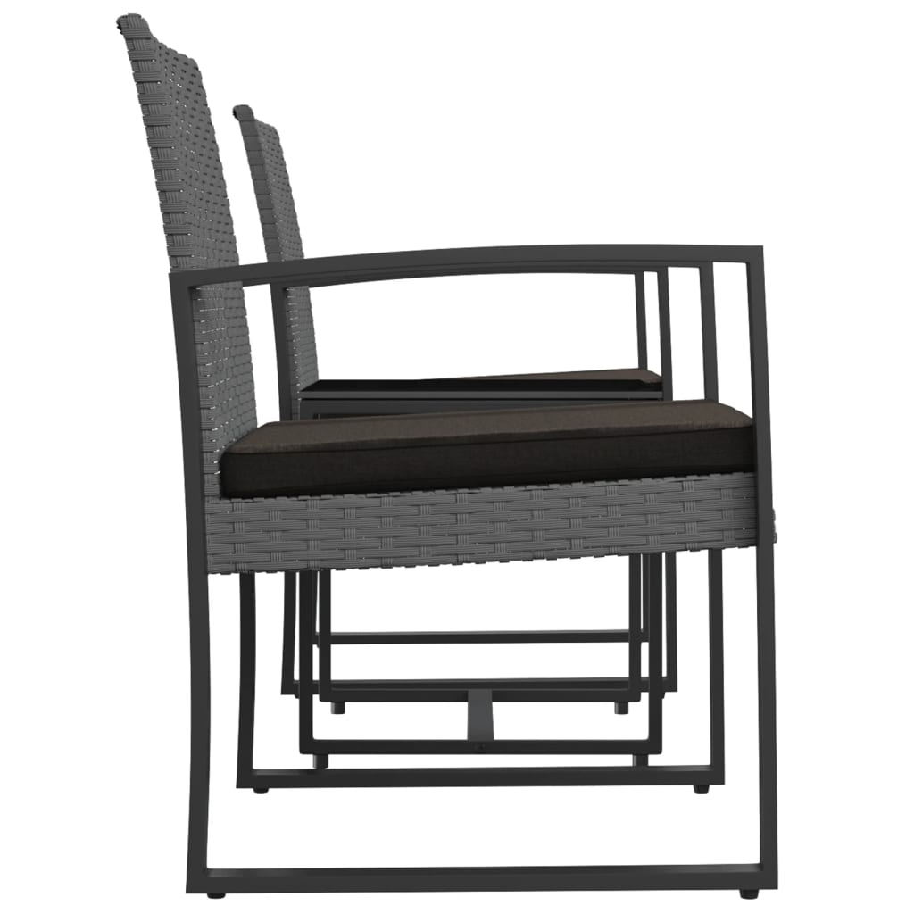 3 Pcs conj. jantar p/ jardim c/ almofadões vime PP cinza-escuro