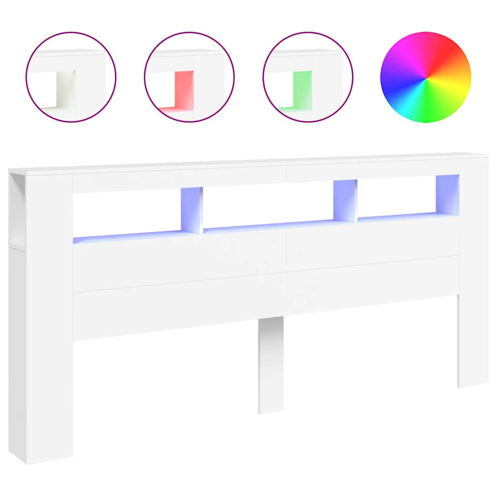 Cabeceira cama c/ leds 220x18,5x103,5 cm deriv. madeira branco