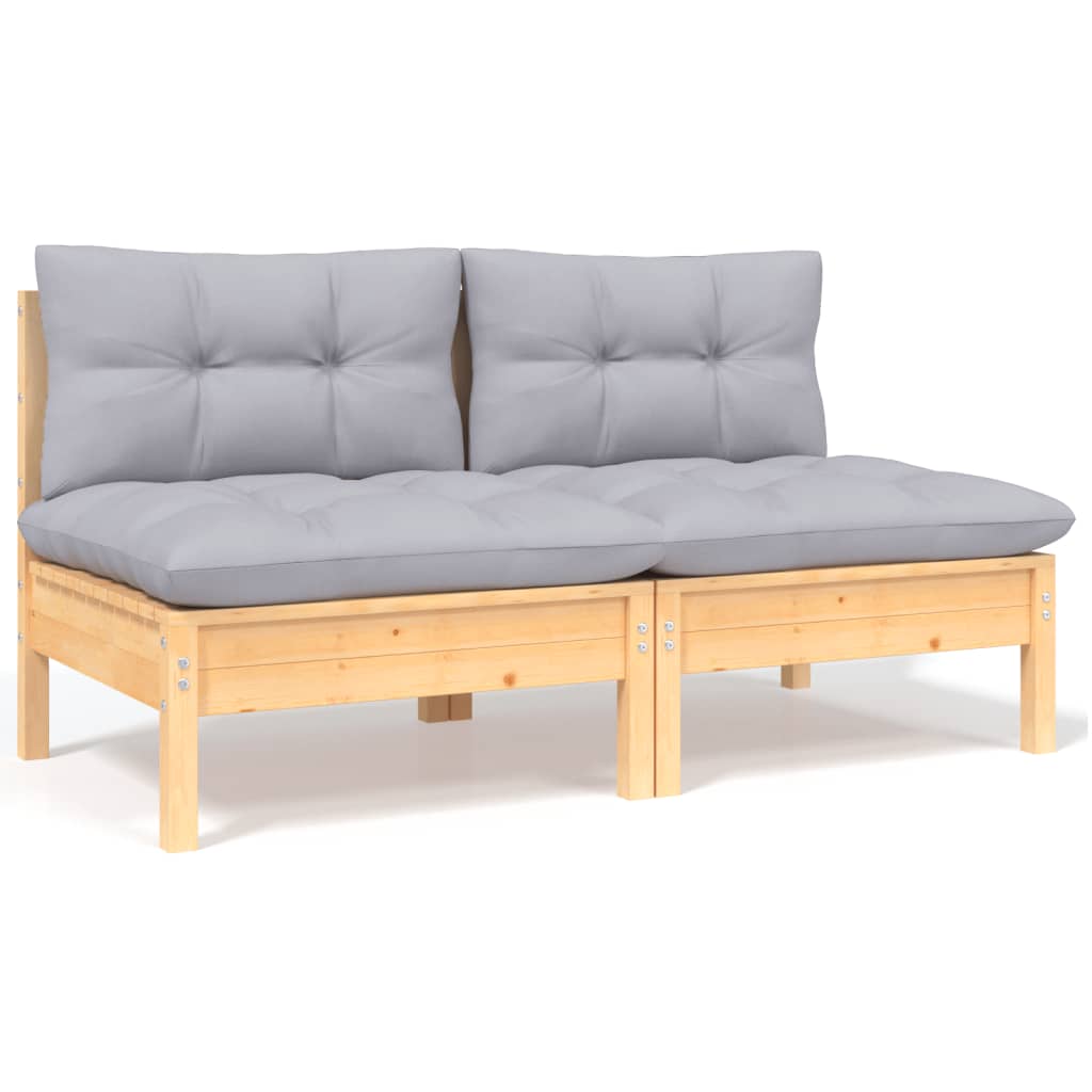 13 Pcs conjunto lounge de jardim c/ almofadões cinzentos pinho