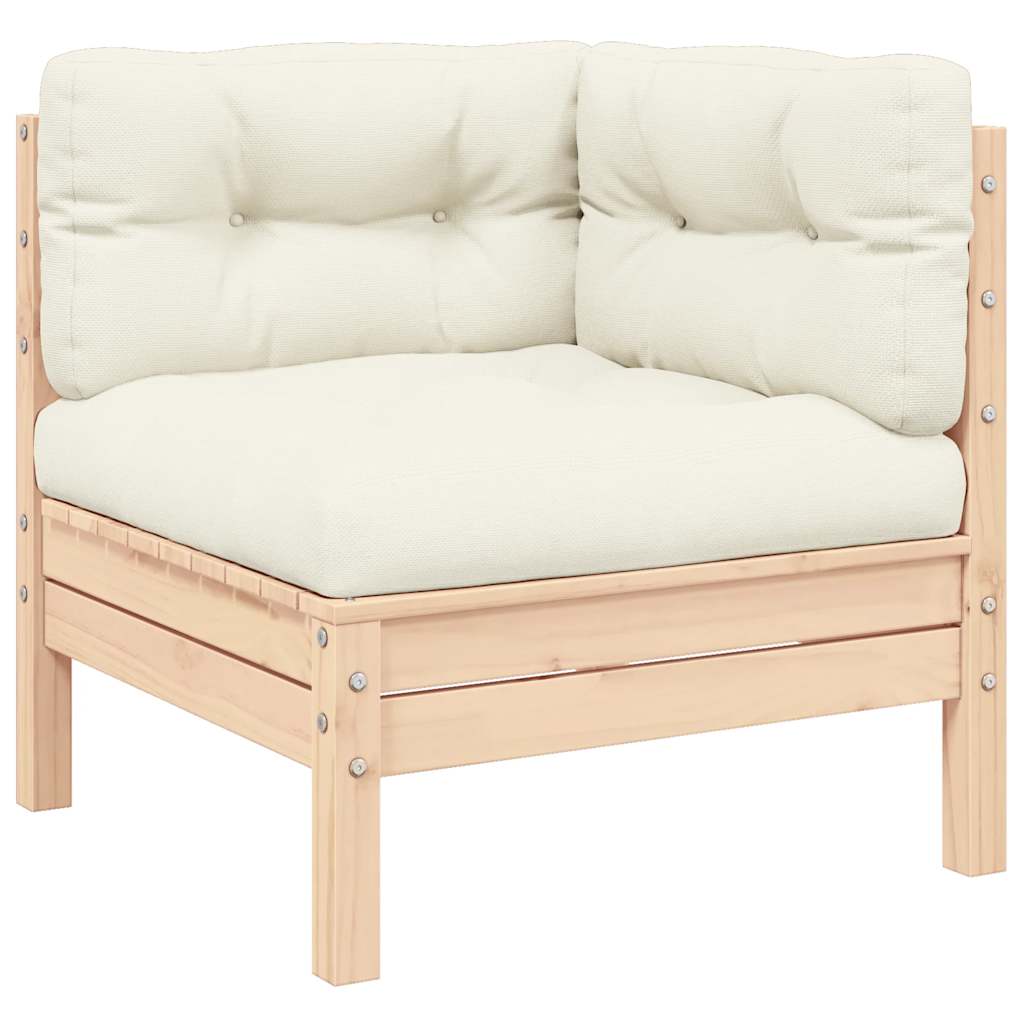 3 Pcs conjunto lounge jardim c/ almofadões creme pinho maciço