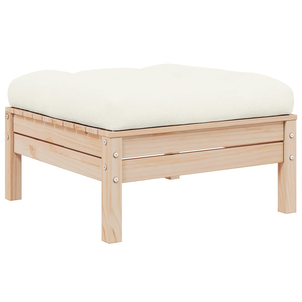 3 Pcs conjunto lounge jardim c/ almofadões creme pinho maciço