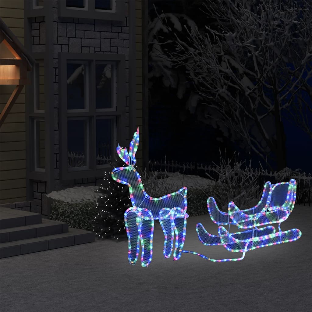 Iluminação de natal formato rena e trenó com rede 432 luzes LED