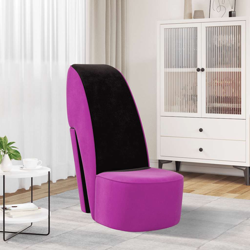 Cadeira estilo sapato de salto alto veludo roxo