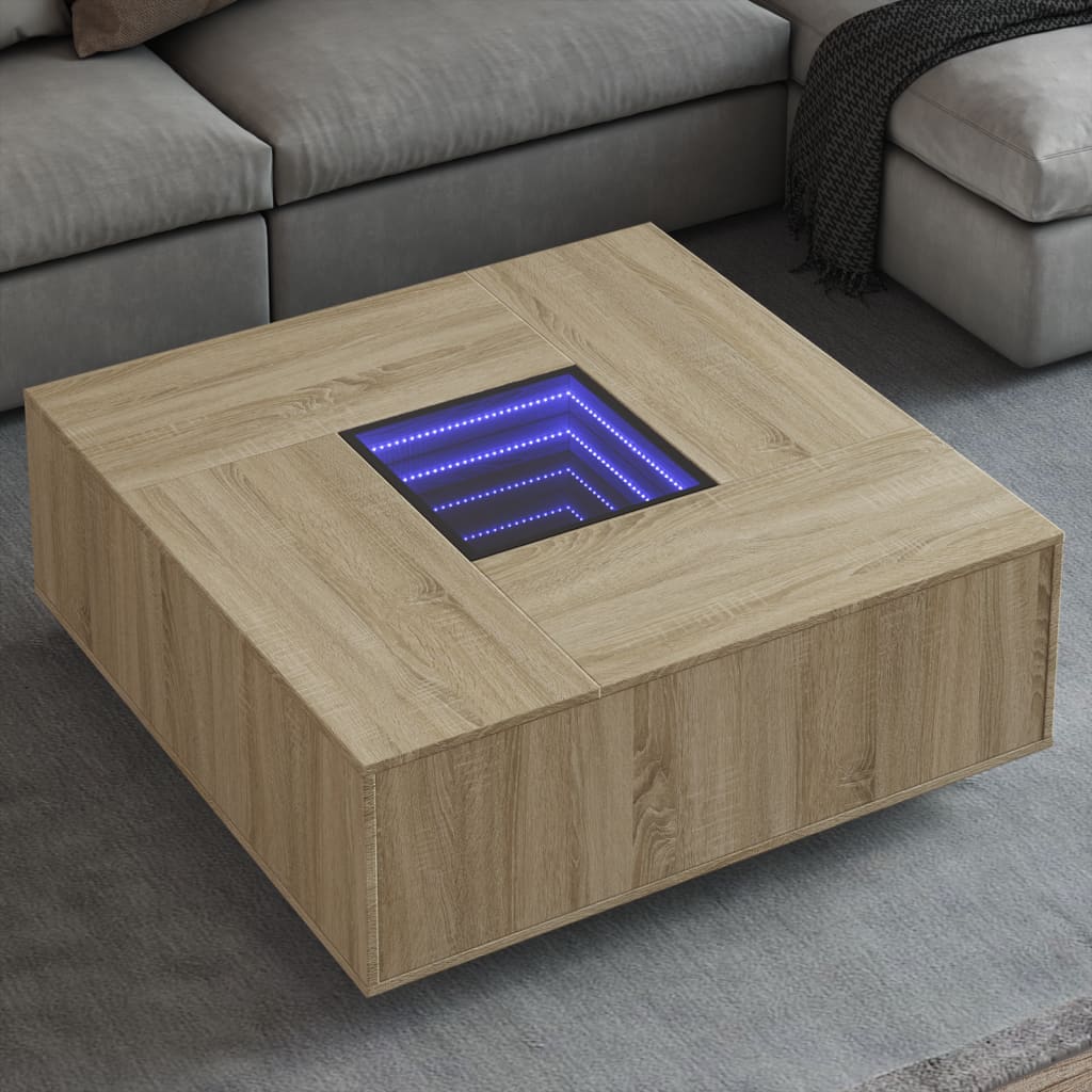 Mesa de centro luzes LED infinity 100x100x40 cm carvalho sonoma