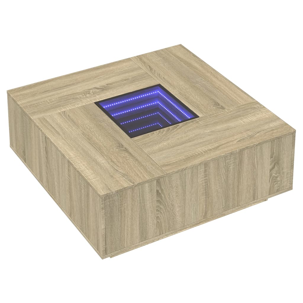 Mesa de centro luzes LED infinity 100x100x40 cm carvalho sonoma