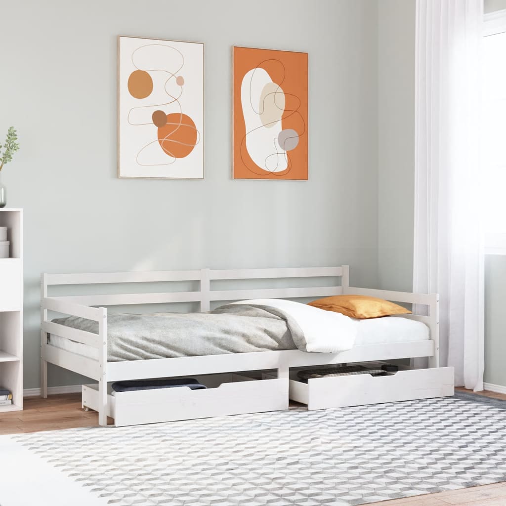 Sofá-cama c/ gavetas 90x190 cm madeira de pinho maciça branco