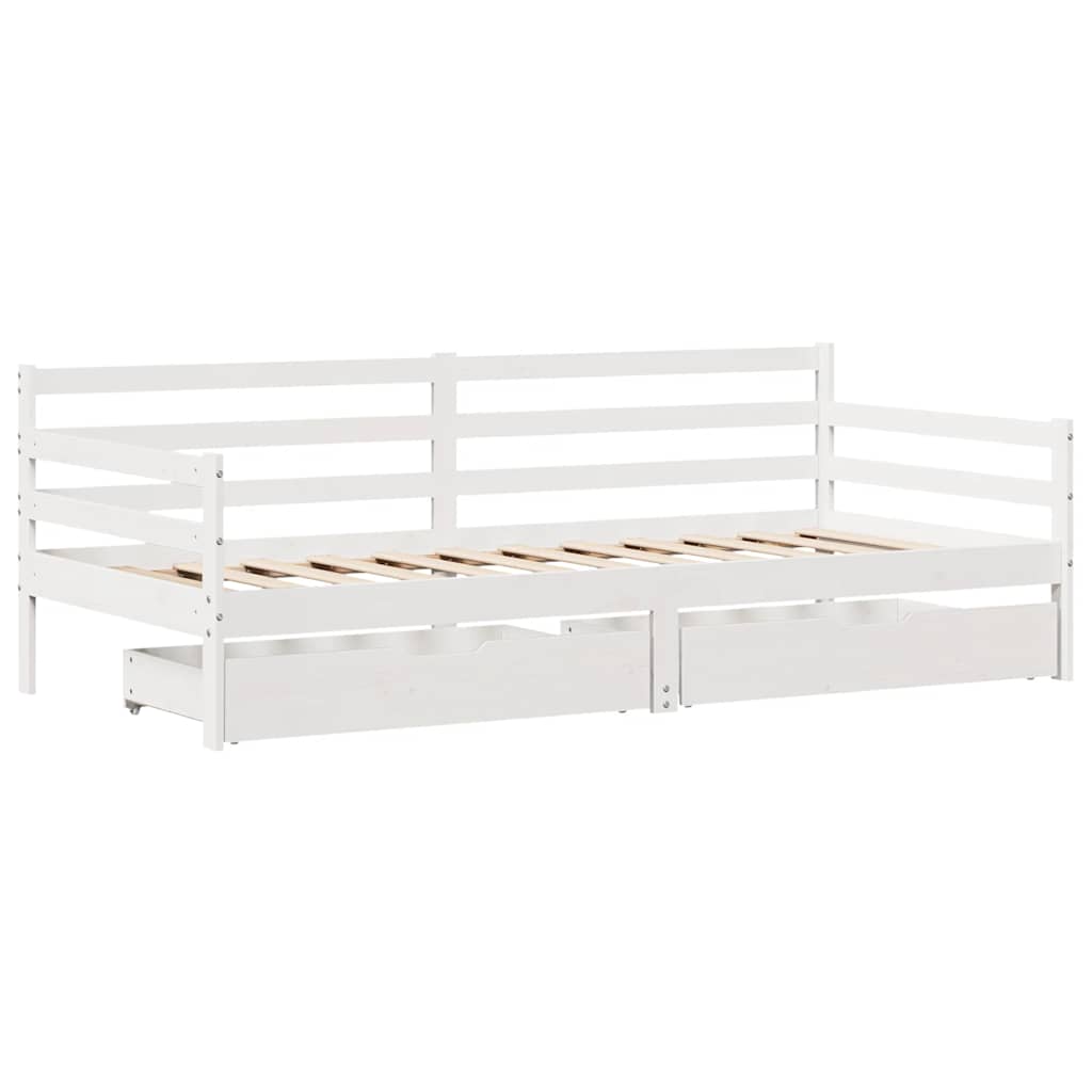 Sofá-cama c/ gavetas 90x190 cm madeira de pinho maciça branco