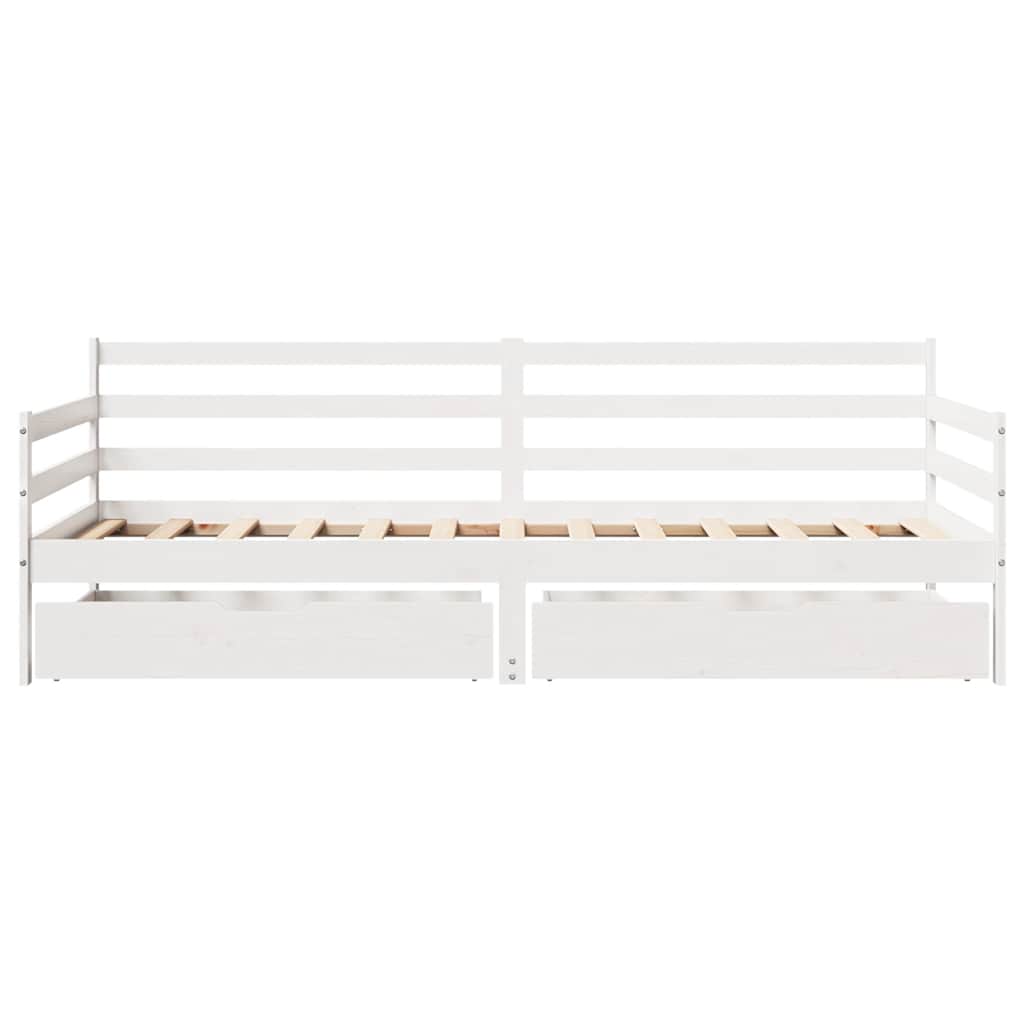Sofá-cama c/ gavetas 90x190 cm madeira de pinho maciça branco