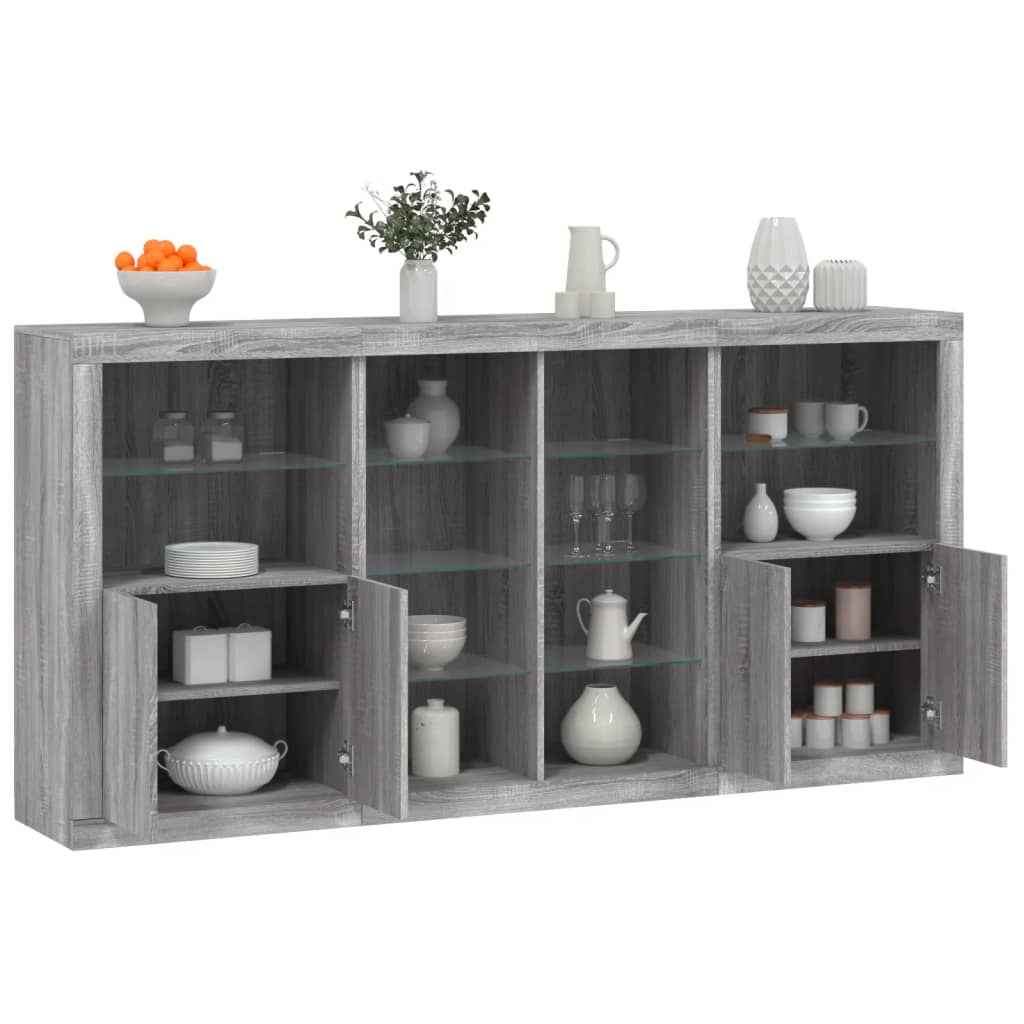 Aparador com luzes LED 202x37x100 cm cinzento sonoma