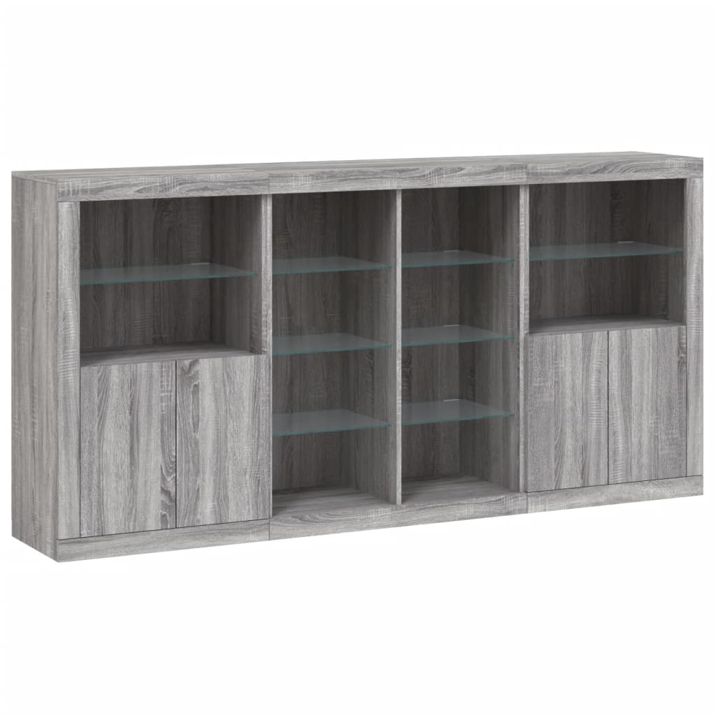 Aparador com luzes LED 202x37x100 cm cinzento sonoma