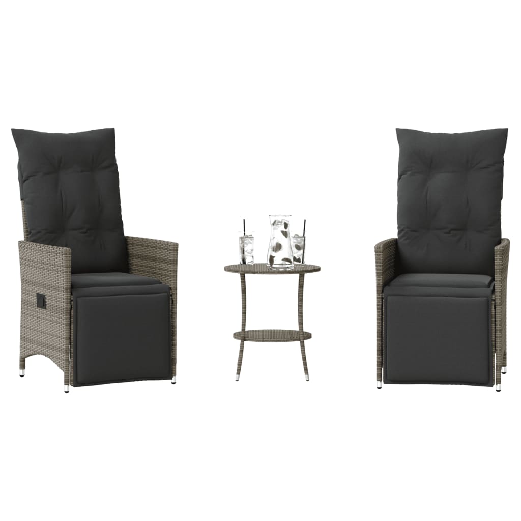 3 Pcs conjunto bistrô com almofadões vime PE cinza