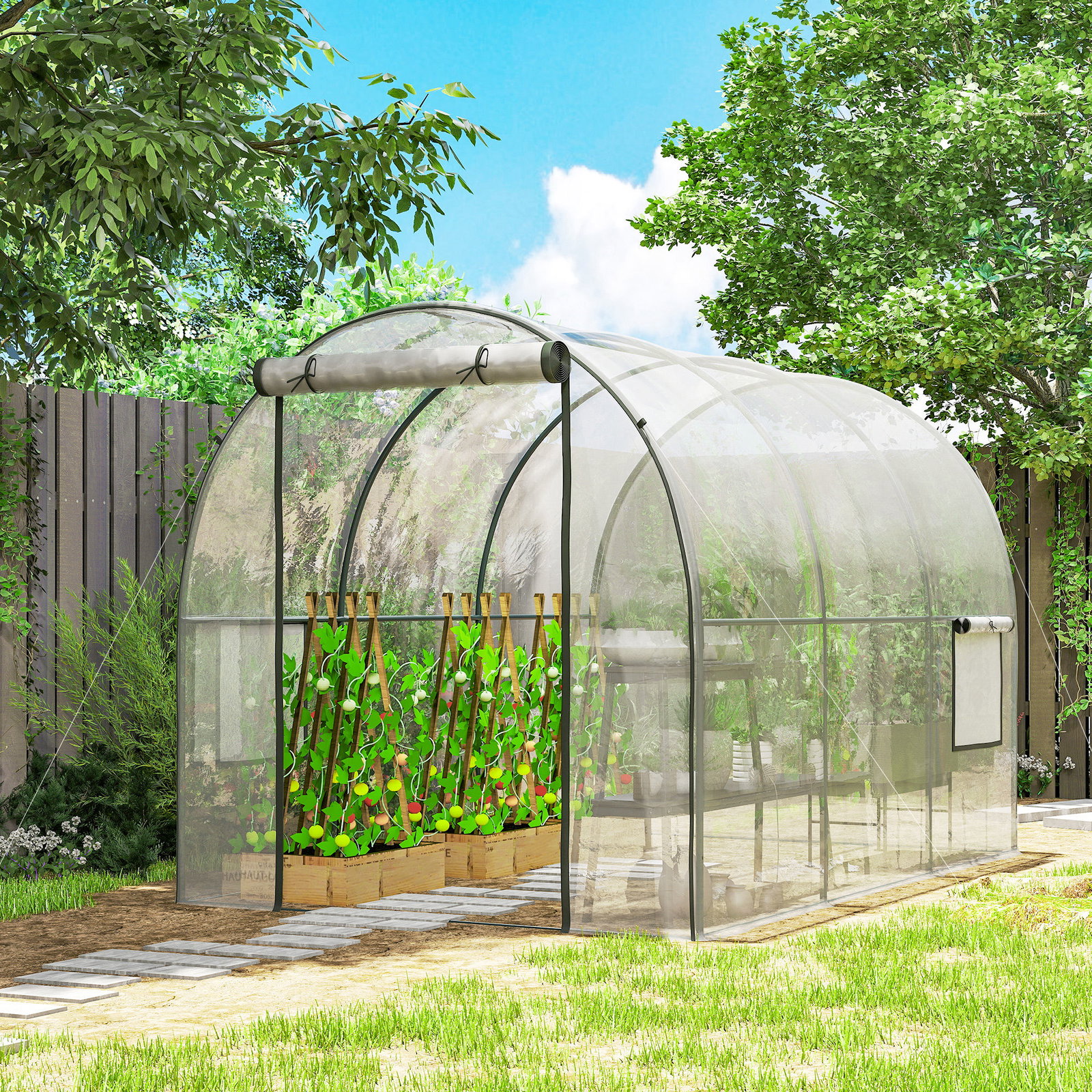 Estufa tipo túnel 3x2x2 m com porta enrolável 2 janelas anti-UV para cultivos plantas flores transparente