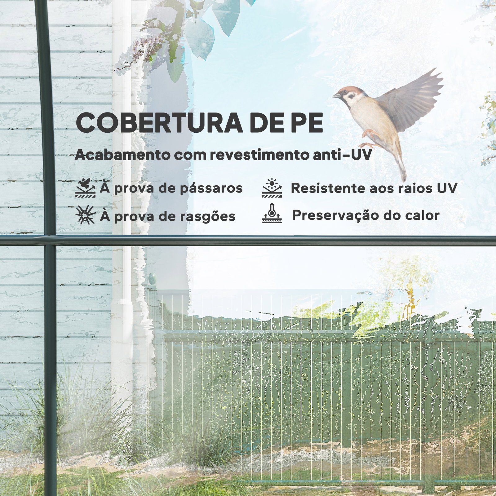 Estufa tipo túnel 3x2x2 m com porta enrolável 2 janelas anti-UV para cultivos plantas flores transparente