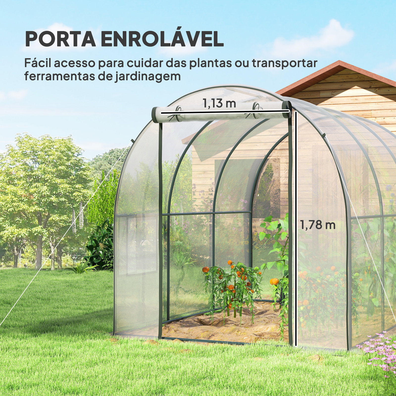 Estufa tipo túnel 3x2x2 m com porta enrolável 2 janelas anti-UV para cultivos plantas flores transparente