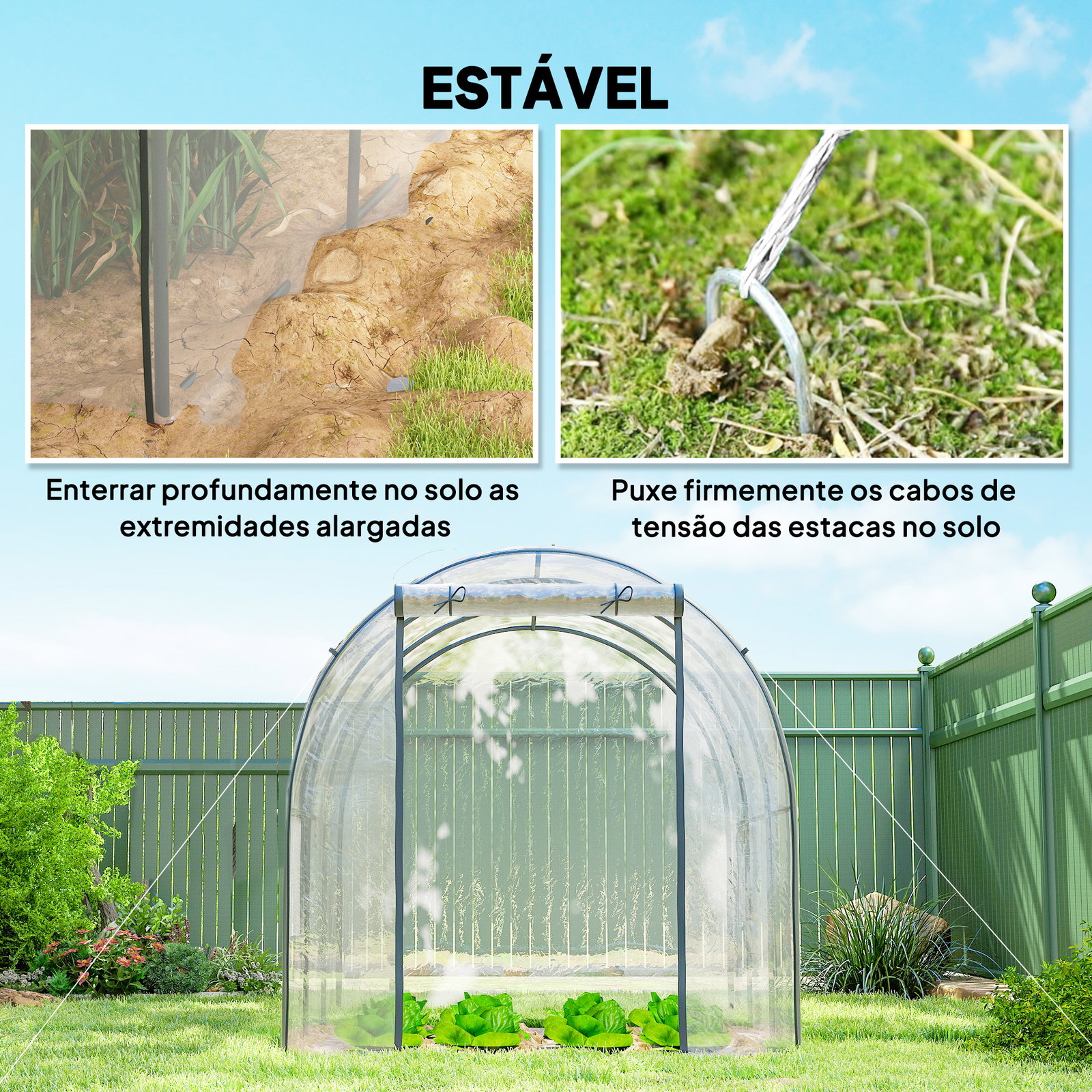 Estufa tipo túnel 3x2x2 m com porta enrolável 2 janelas anti-UV para cultivos plantas flores transparente