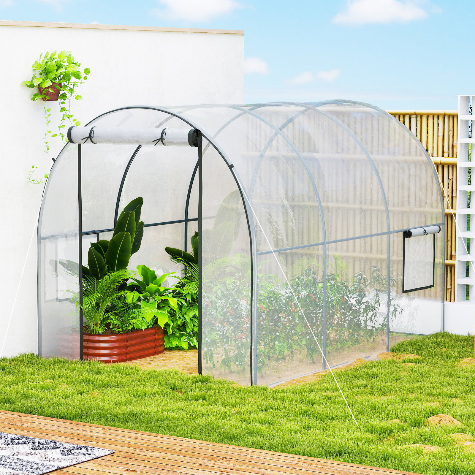 Estufa tipo túnel 3x2x2 m com porta enrolável 2 janelas anti-UV para cultivos plantas flores transparente
